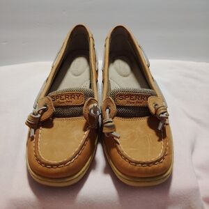 Sperry Womens 8M Tan Leather/Fabric Top Sider Memory Form Casual Loafer Shoes